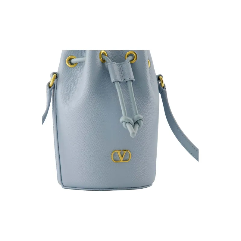 Valentino VLogo Signature Grain Calfskin Bucket Bag, Shoulder Bag Mini Women's Sky Blue-3