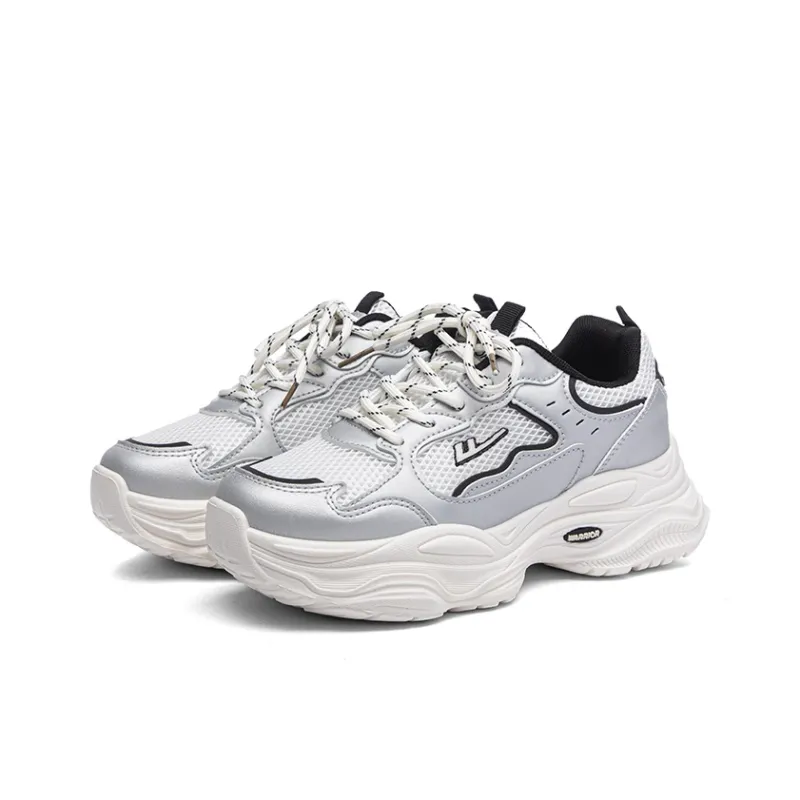 Warrior Cushioning Height Increasing Breathable Low-Top Casual Running Shoes Women's Silver Gray Rice-2