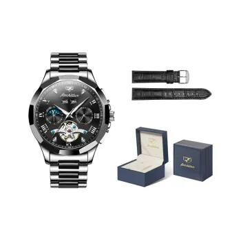 Jin Shi Dun Black Warrior Box Mechanical Movement Ceramic Strap Watch Men's Watches Black Dial