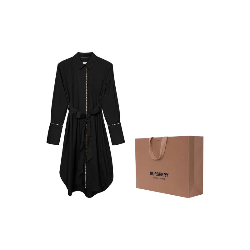 Burberry Long Sleeved Dresses Women's Black-5