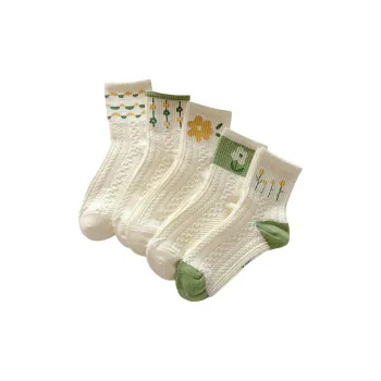 Beerus Mid Calf Socks Women's 5 Pack Ribbed Cuff Green Floral