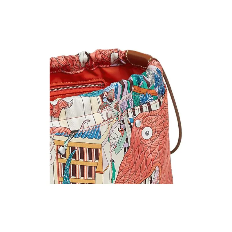 HERMES Fourbi Silk With Barenia Calfskin Handbag Regular Women's Orange & Multicolor-3