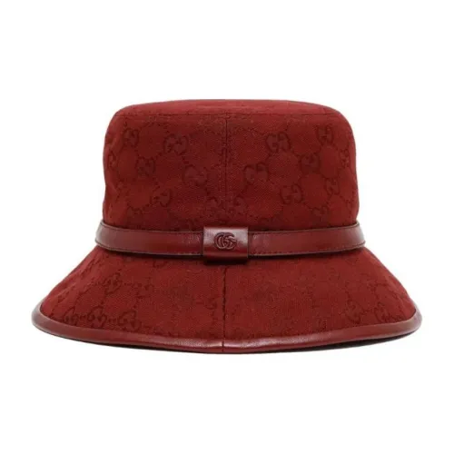 GUCCI Cotton Leather Canvas Bucket Hats Women's Red