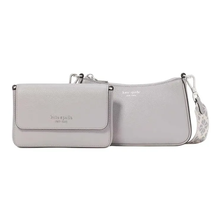 Kate Spade Cow Leather Shoulder Bag, Crossbody Bag Medium Size Women's Rain Cloud Gray-1