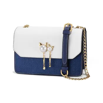MOONDEMIMA Cow Leather Chain Bag Shoulder Bag Crossbody Bag Regular Women's Blue White/Pink White