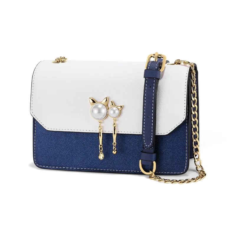 MOONDEMIMA Cow Leather Chain Bag Shoulder Bag Crossbody Bag Regular Women's Blue White/Pink White-0
