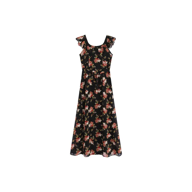 DGMZ Short-Sleeved Dresses Women's Floral Pattern Long Length-1