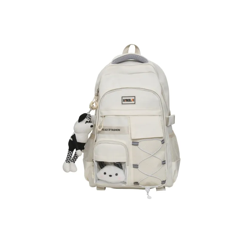 BUBM Nylon Backpack Unisex Black/White/Gray/Red-0