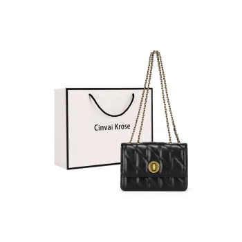 CinvaiKrose Cow Leather With Synthetic Leather Shoulder Bag, Crossbody Bag, Shoulder Bag Women's Black/Ecru/Coffee