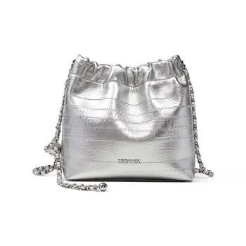 Teenmix Cow Leather With Synthetic Leather Shoulder Bag, Crossbody Bag Women's Black/Silver/Ecru