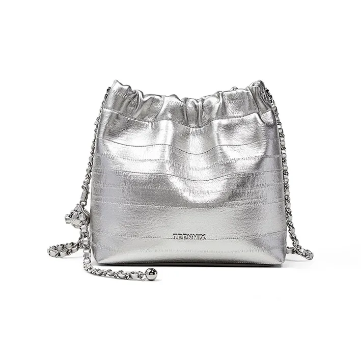 Teenmix Cow Leather With Synthetic Leather Shoulder Bag, Crossbody Bag Women's Black/Silver/Ecru-6