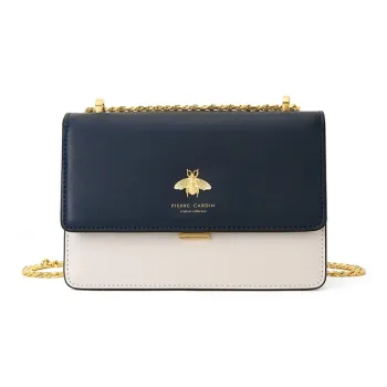 PIERRE CARDIN Cow Leather Shoulder Bag Women's Dark Blue/Ecru