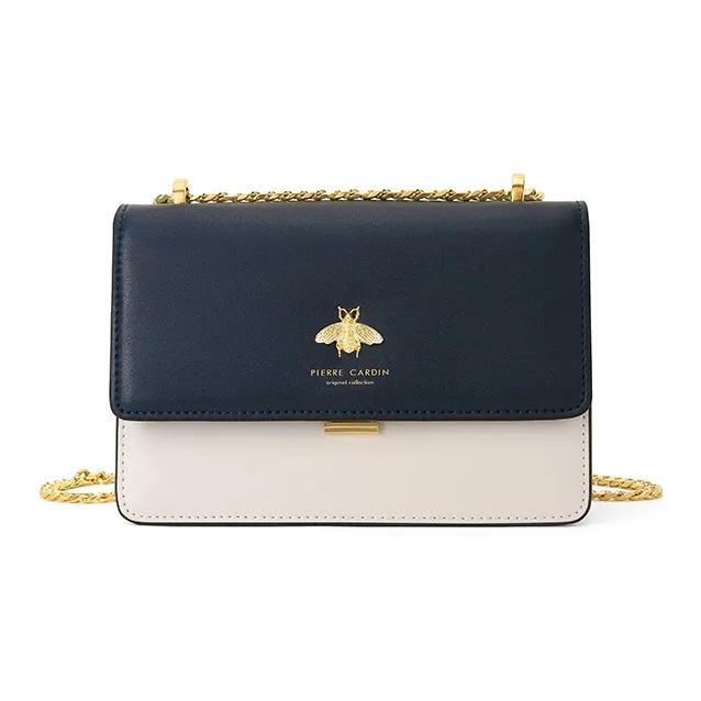 PIERRE CARDIN Cow Leather Shoulder Bag Women's Dark Blue/Ecru-0