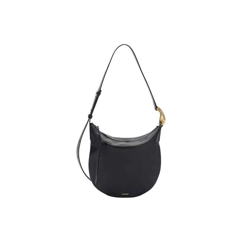 JIL SANDER Calfskin Hobo Bag, Portable Crossbody Bag, Shoulder Bag Trumpets Women's Black-0
