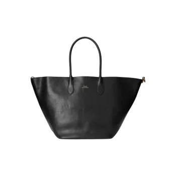 Polo Ralph Lauren Bellport Leather Tote Bag Shopping Bag Shoulder Bags Large Size Women's Black