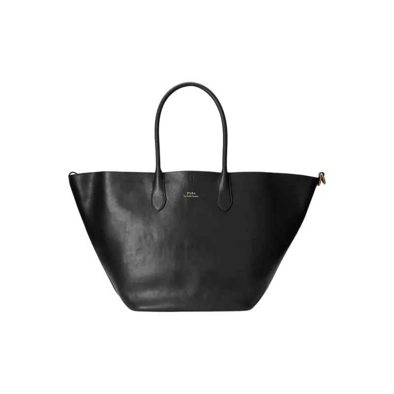 Polo Ralph Lauren Bellport Leather Tote Bag Shopping Bag Shoulder Bags Large Size Women's Black-0