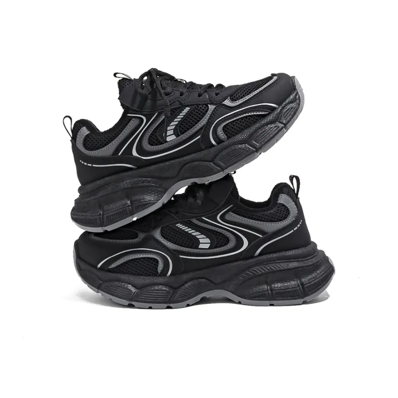 HUANQIU Durable Breathable Lightweight Low-Top Chunky Sneakers Women's Black-2