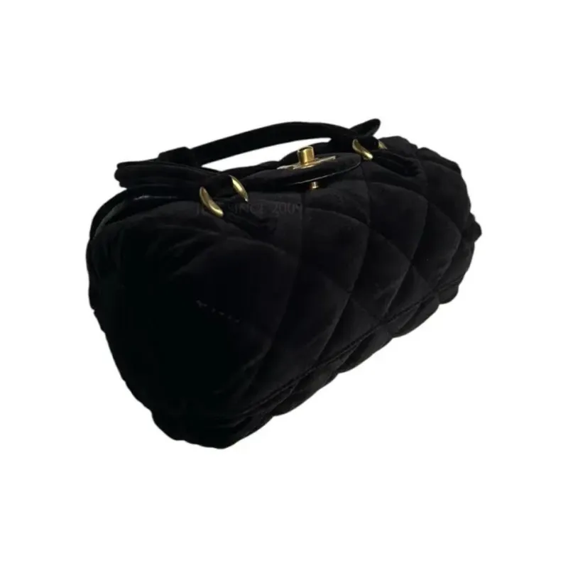 CHANEL Velour Cylinder Bag Handbag Women's Black-5