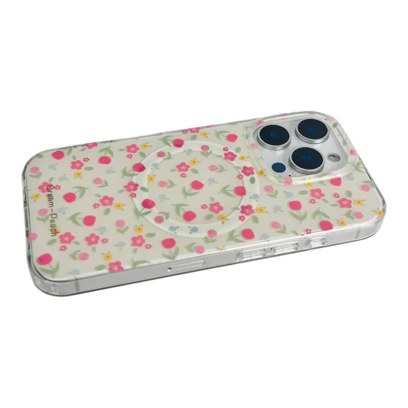 Sopi Acrylic Material Full Screen Floral Magnetic Phone Cases Compatible With IPhone 16/15 Pro Max/Apple 13/14 Pro/Max-3