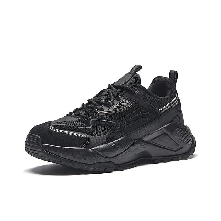 CHAOJIANTA Slip-Resistant Height Increasing Low-Top Chunky Sneakers Men's Basic Black-1