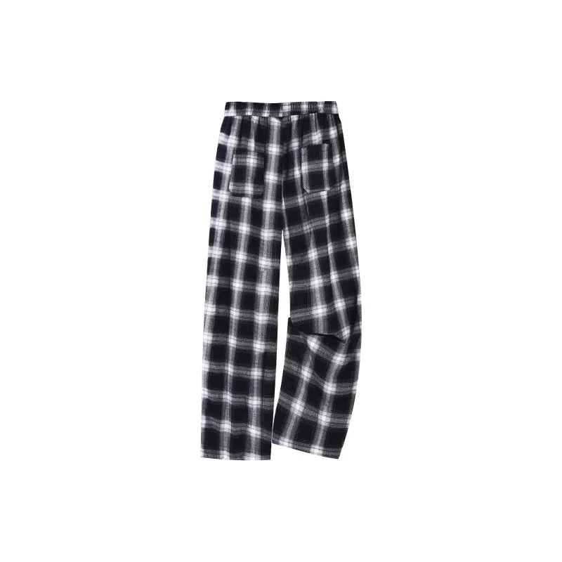 Mackyo Casual Pants Unisex Black Plaid-1