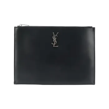 SAINT LAURENT Smooth Cow Leather Storage Bag Clutch Men's Black