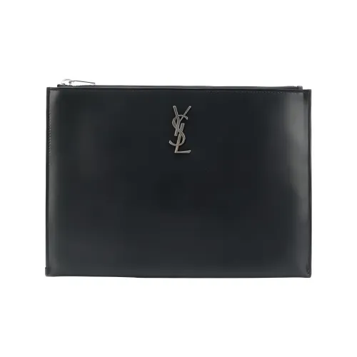 SAINT LAURENT Smooth Cow Leather Storage Bags Clutches Men's Black