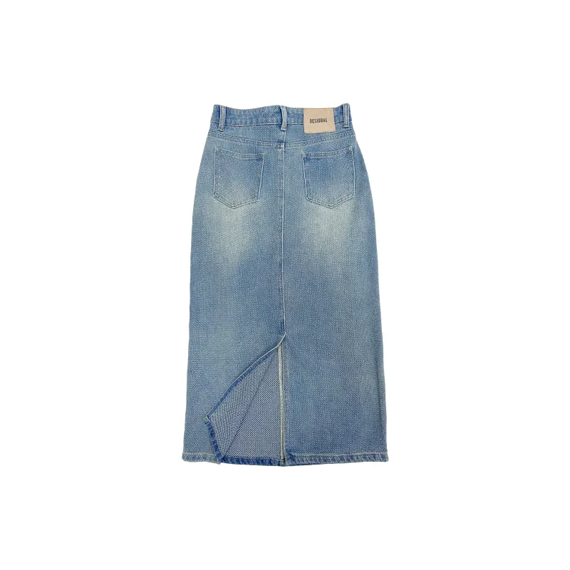 Wen Shan Denim Long Skirt Women's Cream Blue-1