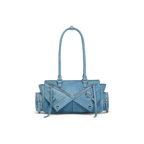 JELLYTOYBOY Fabric Reconstructed Baguette Bag One Shoulder Crossbody Portable Shoulder Bag Regular Women's Denim Blue