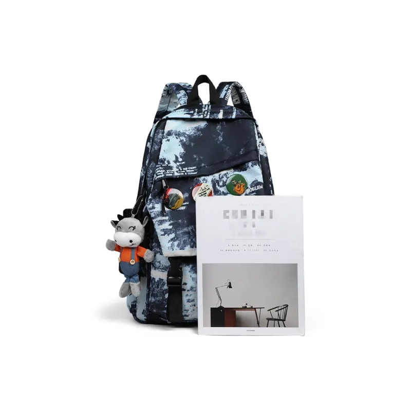 VINEY Fabric Backpack Large Size Unisex Black With Blue/blue-4