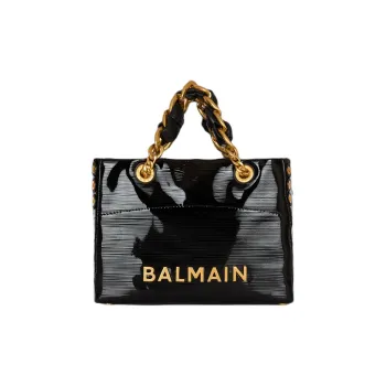 BALMAIN Calfskin Tote Bag Shopping Bag Shoulder Bag Handbag Small Size Women's Black