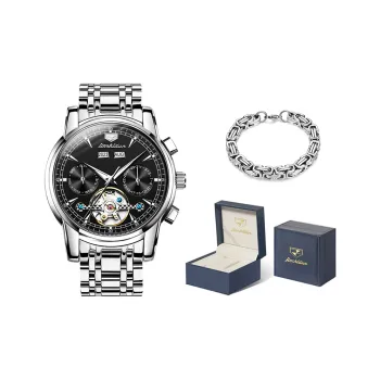Jin Shi Dun Mechanical Movement Stainless Steel Watchband Watch Men's Watches White Dial