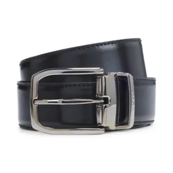 HUGO BOSS Cow Leather Belts Men's Black Width 3.5CM