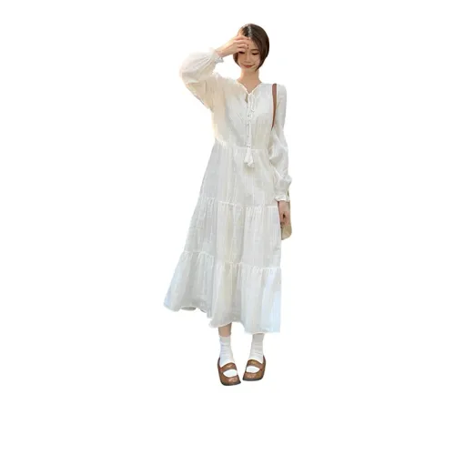 Oudifu Long Sleeved Dresses Women's White