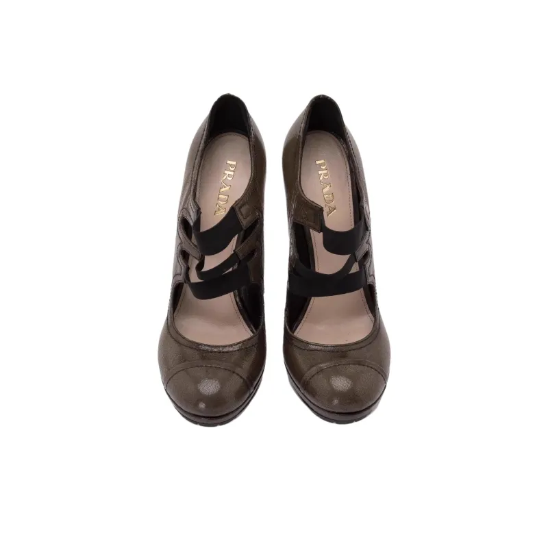 PRADA Slim Heel High Heels Women's Olive Green-2