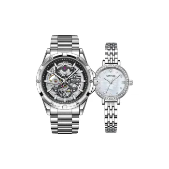 FAIRWHALE Automatic Mechanical Movement Metal Strap Watch Unisex Black Dial