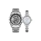 Silver Case Black Dial Silver Steel Band (Men's)+Silver White Mother-of-Pearl Dial Steel Band (Women's)