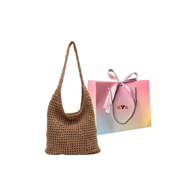 Yalu Chunky Yarn Woven Handbag, Shoulder Bag Regular Women's Ecru/Khaki-2