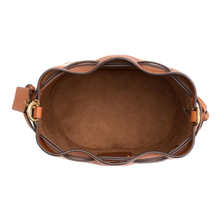 COACH Field Artificial Leather Bucket Bag, Shoulder Bag, Crossbody Bag, Handbag Medium Size Women's Chalk White & Brown-2