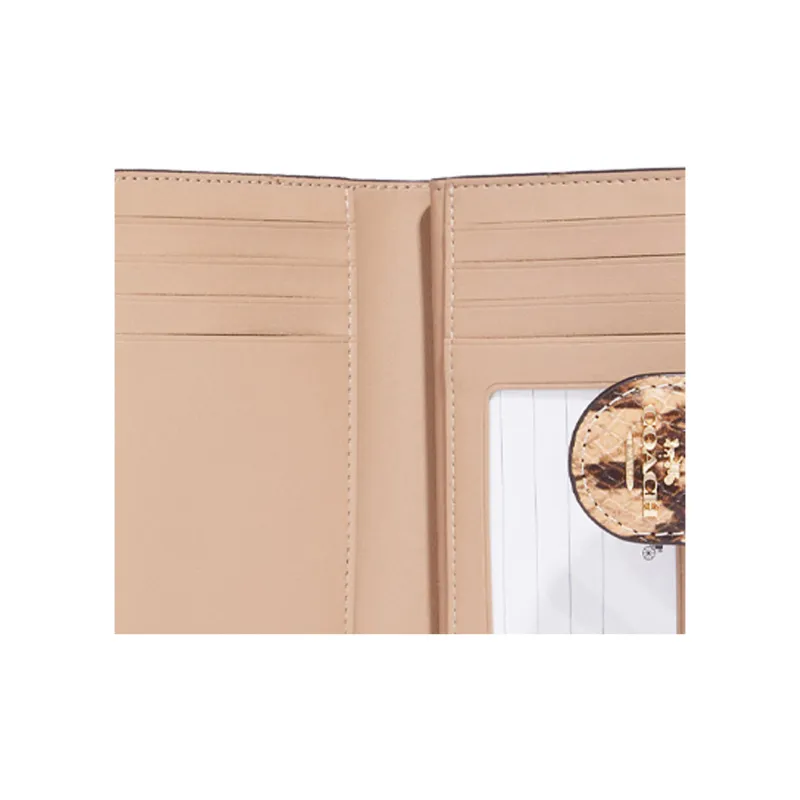 COACH Corner Zip Smooth Leather With Snakeskin Print And Embossed Leather Card Holder Wallet Women's Ivory White-4