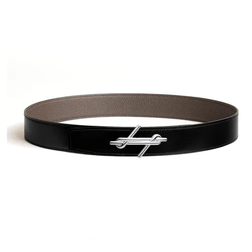 HERMES Calfskin Leather Belts Women's Black/Coffee Width  3.8cm
