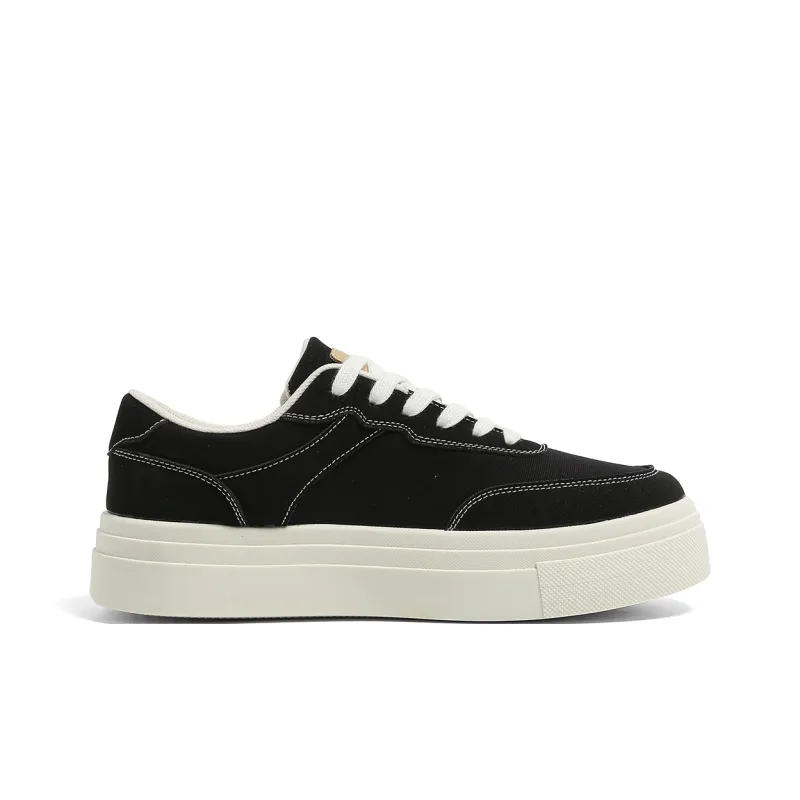 HUANQIU Anti Slip And Wear Resistant Height Increasing Low Top Canvas Shoes Men's Black-1