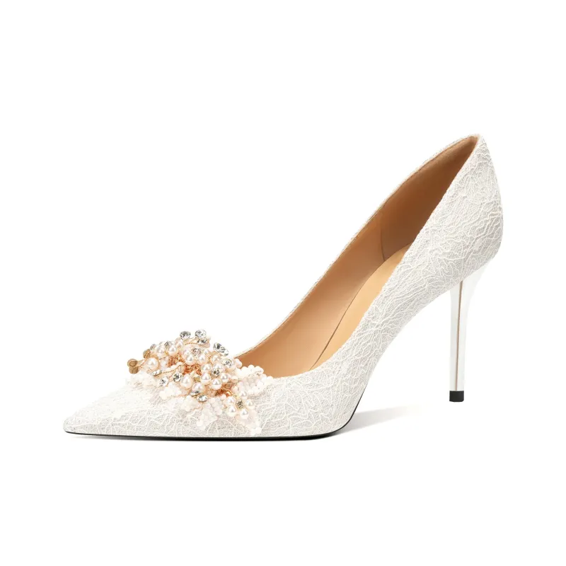 Dunnu Slim Heel High Heels Women's White Box Included-0