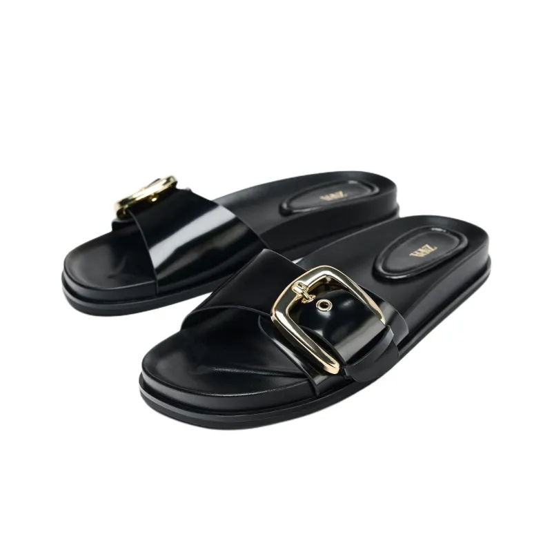 ZARA PU Polyurethane Abrasion Resistant Slide Slippers Women's Black-2