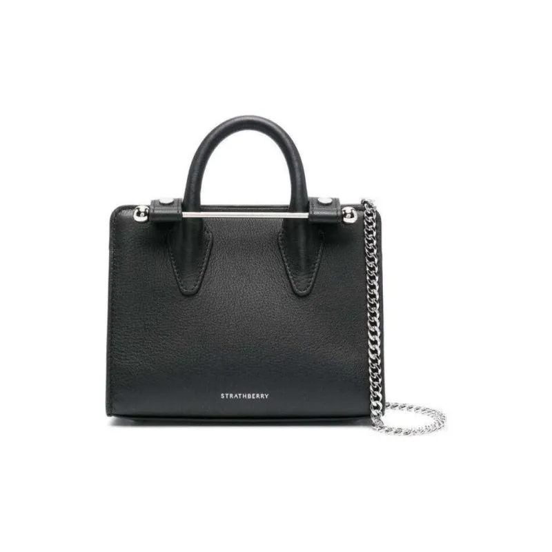 Strathberry Leather Tote Bag Shopping Bag Handbag Nano Women's Black-0