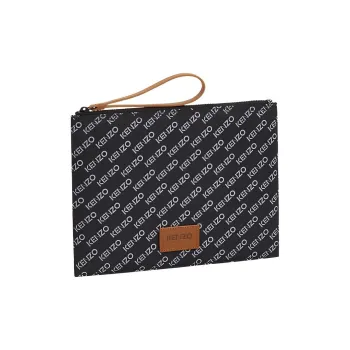 KENZO Monogram Leather Patch Clutch Large Size Women's Black