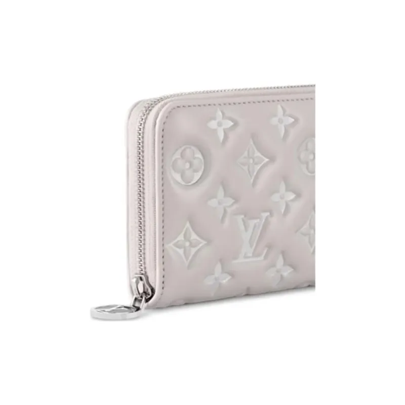 LOUIS VUITTON Zippy Lambskin Wallet Women's Gray White-4