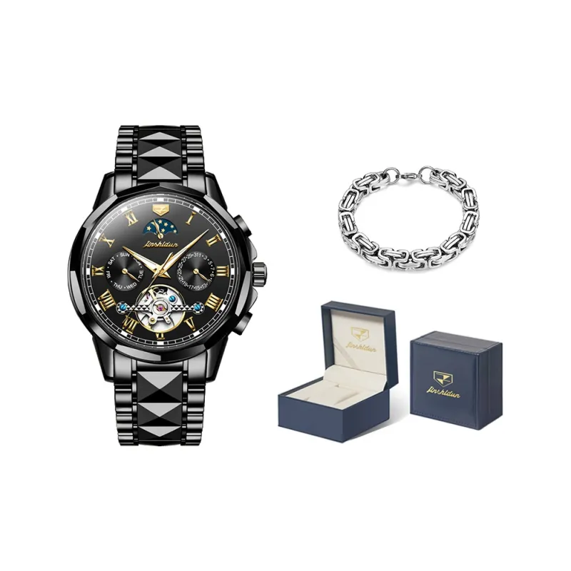 Jin Shi Dun Mechanical Movement Stainless Steel Watchband Watch Men's Watches White Dial-5