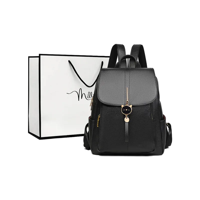 MILLIE'S Cow Leather Backpack Regular Women's Black-0