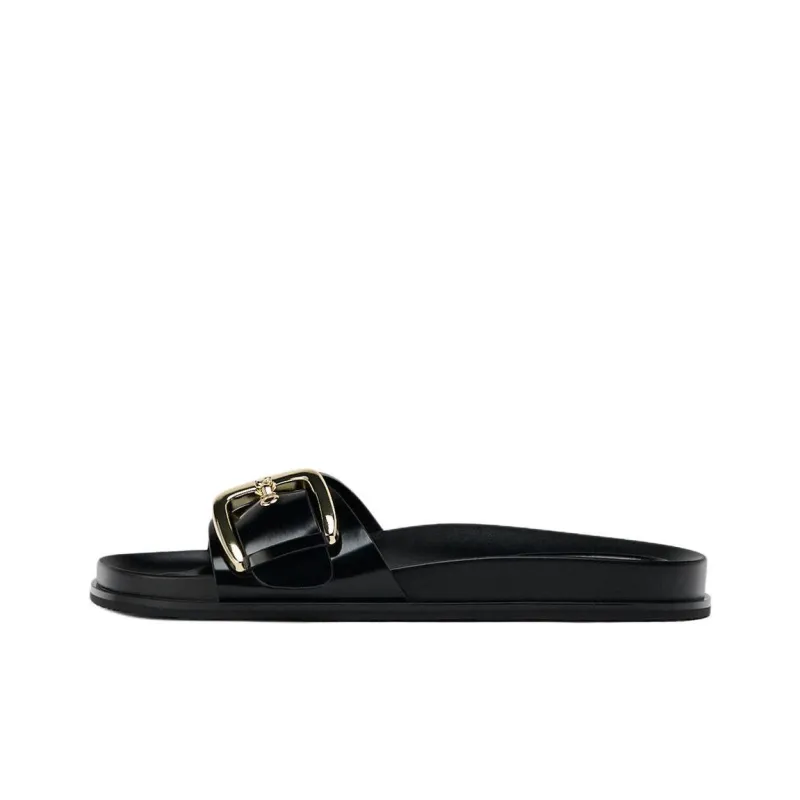 ZARA PU Polyurethane Abrasion Resistant Slide Slippers Women's Black-0